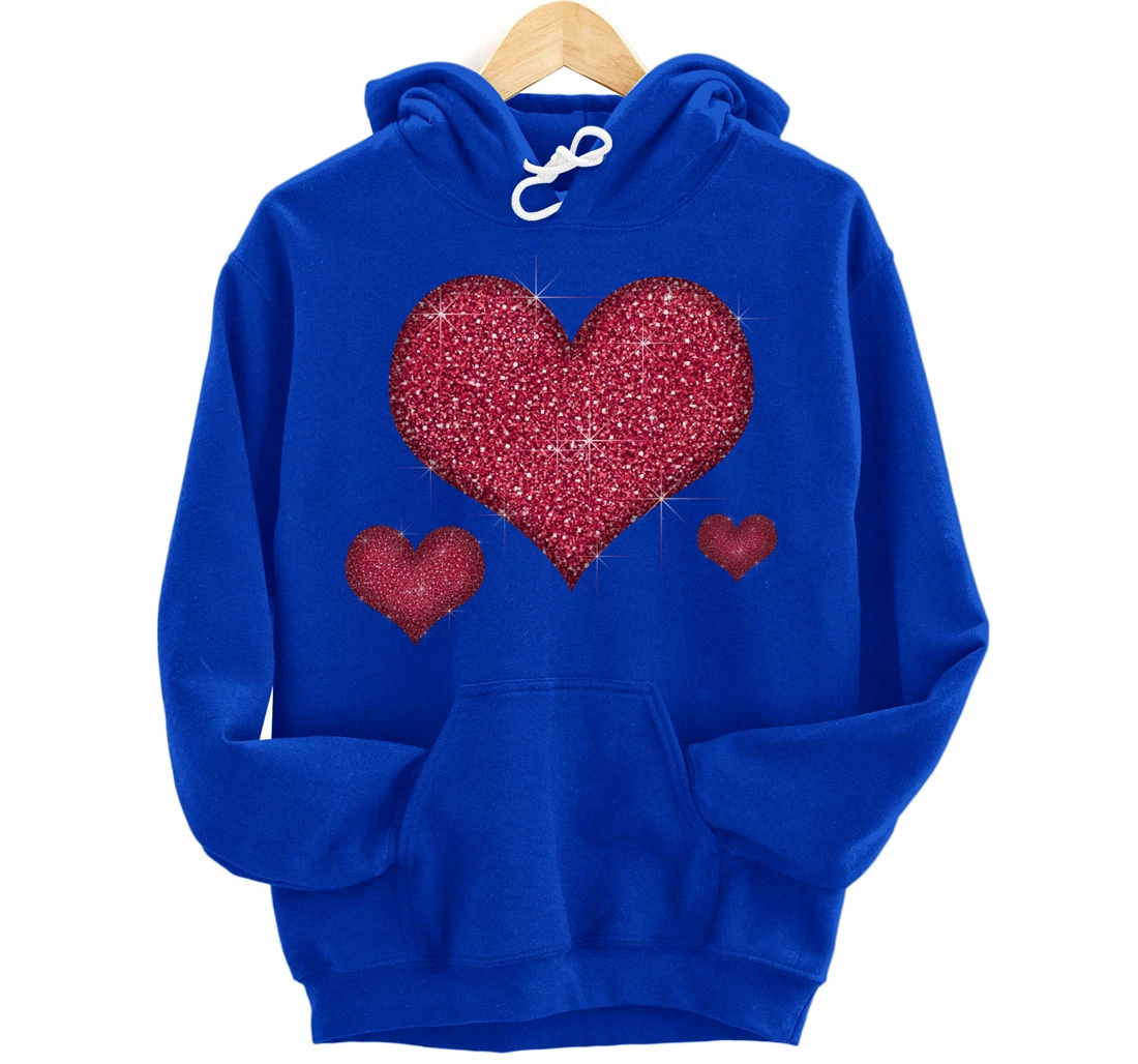 Red Heart Valentine's Day Cool Sparkle Heart Pullover Hoodie
