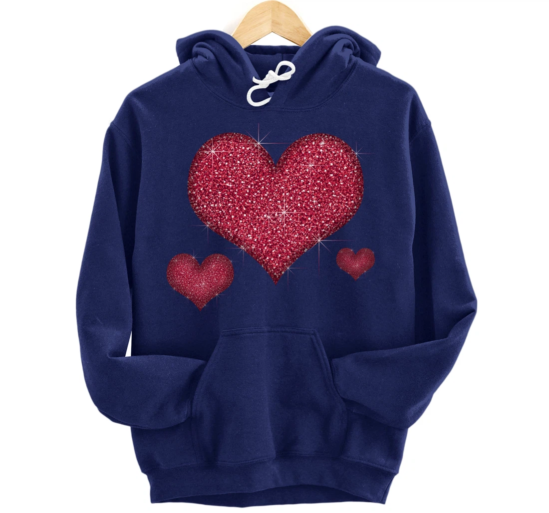 Red Heart Valentine's Day Cool Sparkle Heart Pullover Hoodie