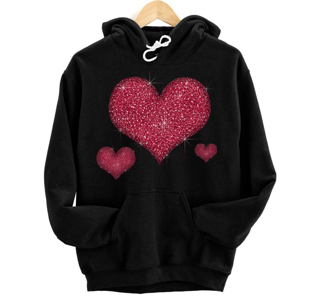 Red Heart Valentine's Day Cool Sparkle Heart Pullover Hoodie