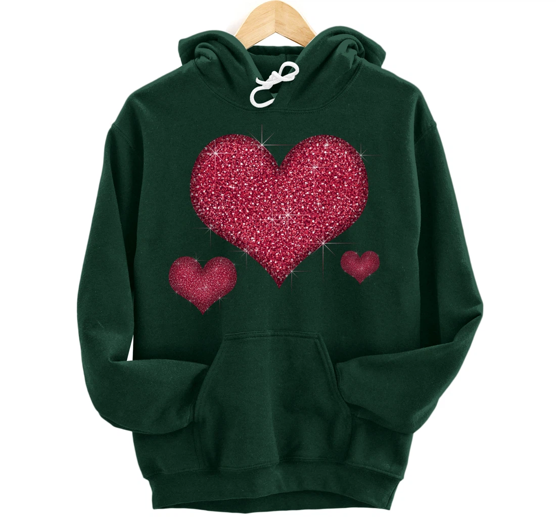 Red Heart Valentine's Day Cool Sparkle Heart Pullover Hoodie