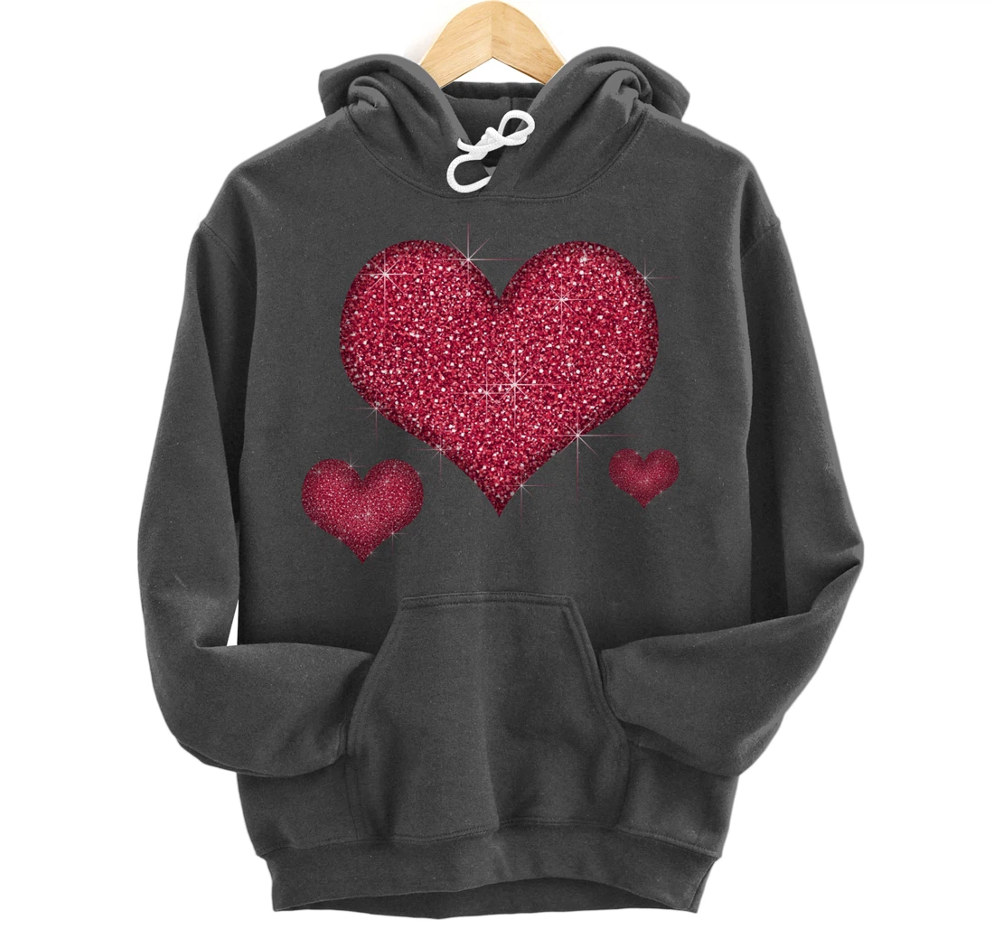 Red Heart Valentine's Day Cool Sparkle Heart Pullover Hoodie