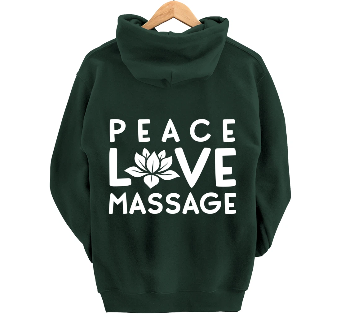 Funny Peace Love Massage Therapist Gifts For Women Therapy Pullover Hoodie