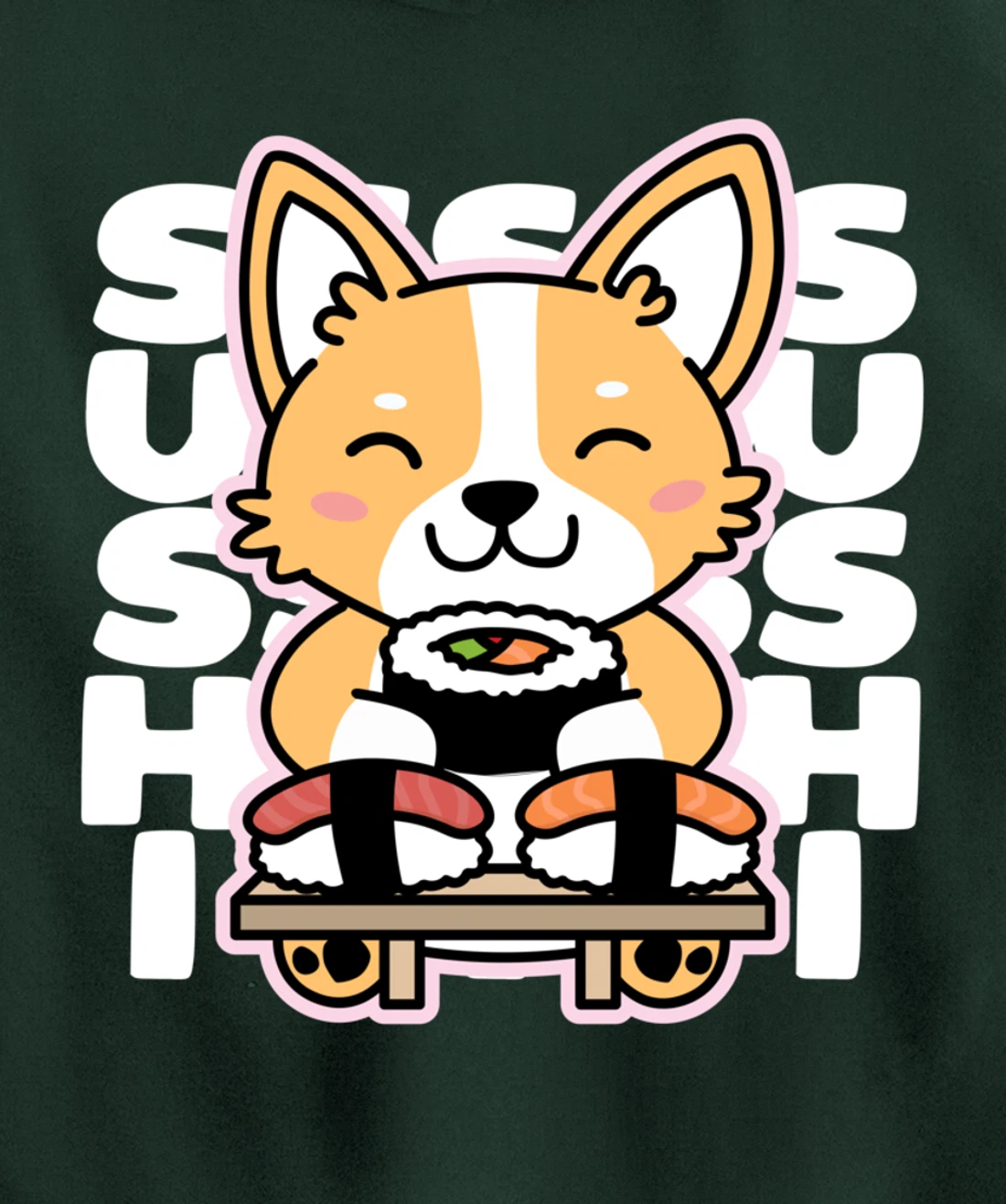 Kawaii Sushi Cute Anime Dog Corgi Japanese Food Nigiri Dark Pullover Hoodie