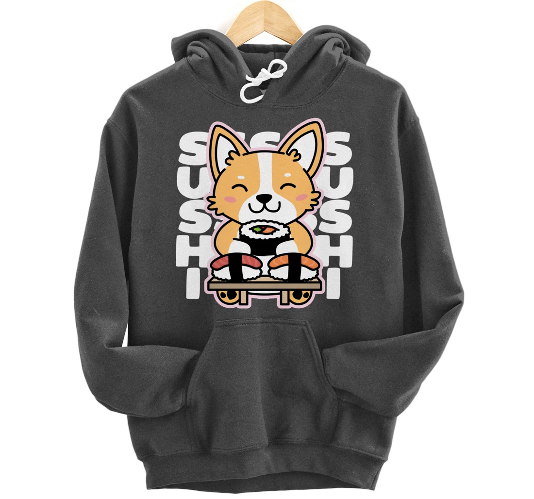 Kawaii Sushi Cute Anime Dog Corgi Japanese Food Nigiri Dark Pullover Hoodie