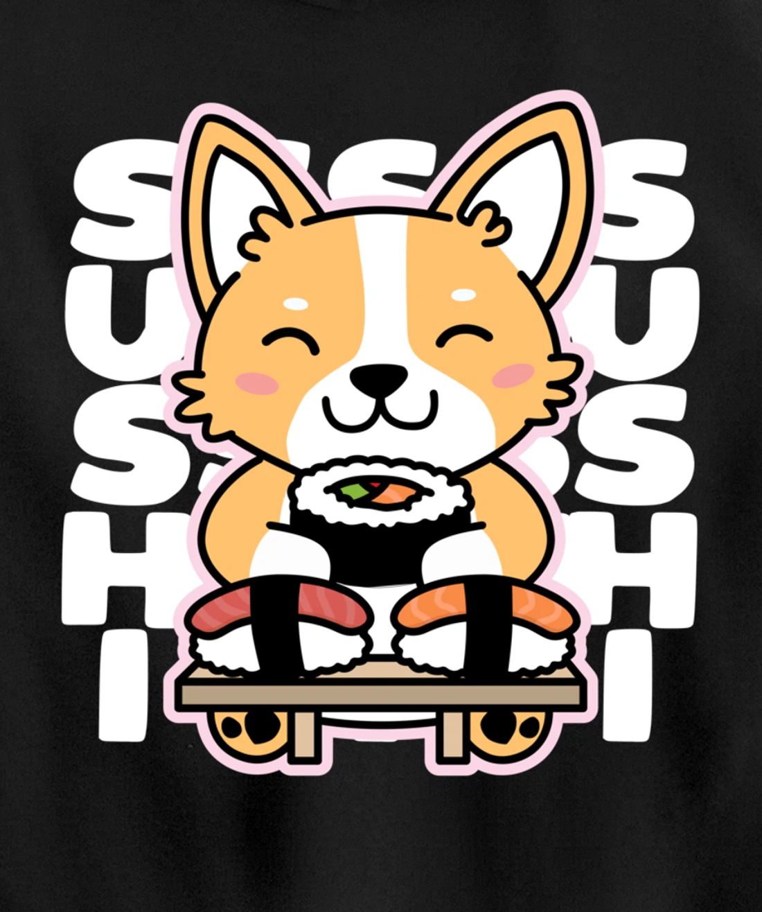 Kawaii Sushi Cute Anime Dog Corgi Japanese Food Nigiri Dark Pullover Hoodie