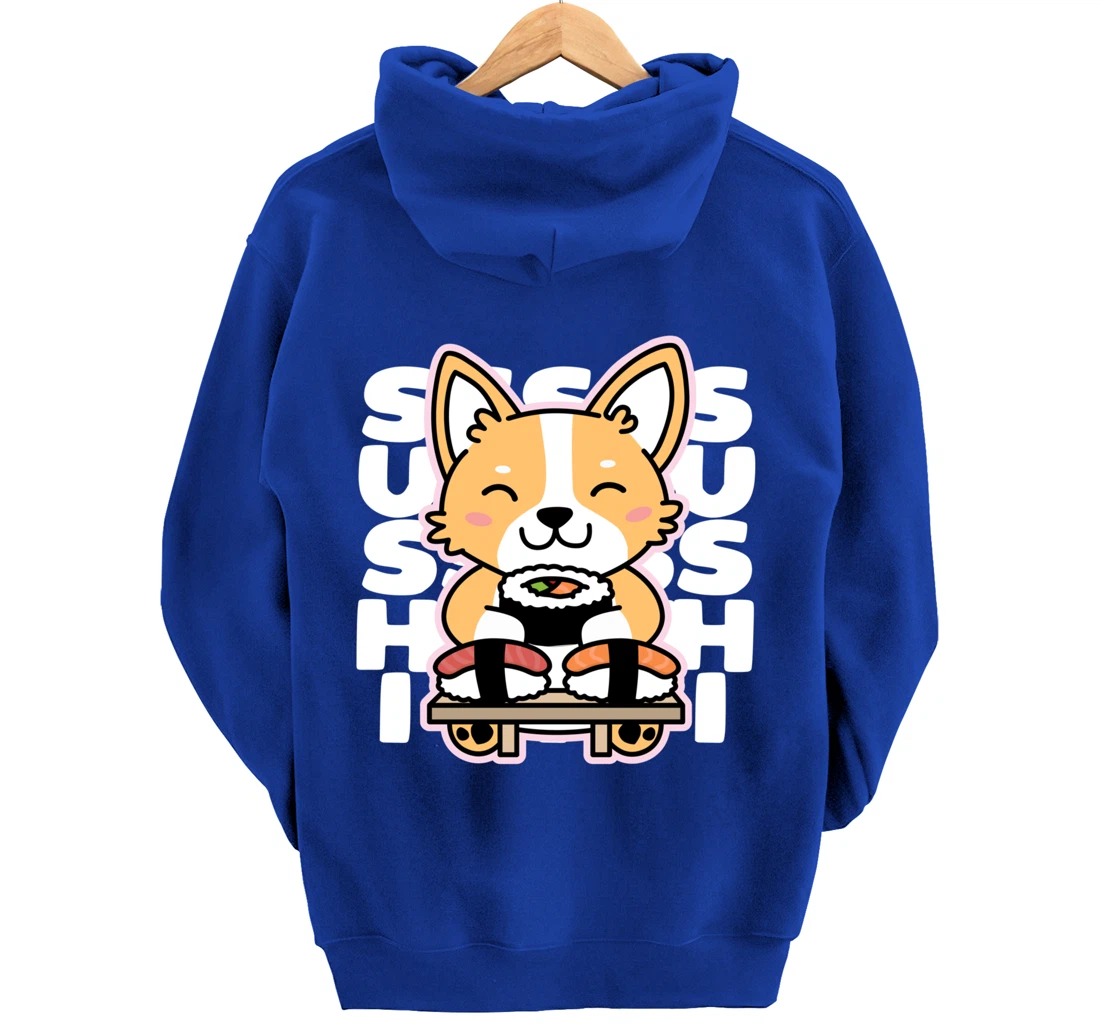 Kawaii Sushi Cute Anime Dog Corgi Japanese Food Nigiri Dark Pullover Hoodie
