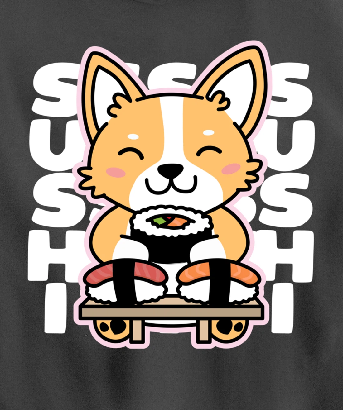 Kawaii Sushi Cute Anime Dog Corgi Japanese Food Nigiri Dark Pullover Hoodie