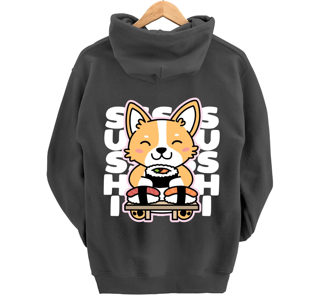 Kawaii Sushi Cute Anime Dog Corgi Japanese Food Nigiri Dark Pullover Hoodie