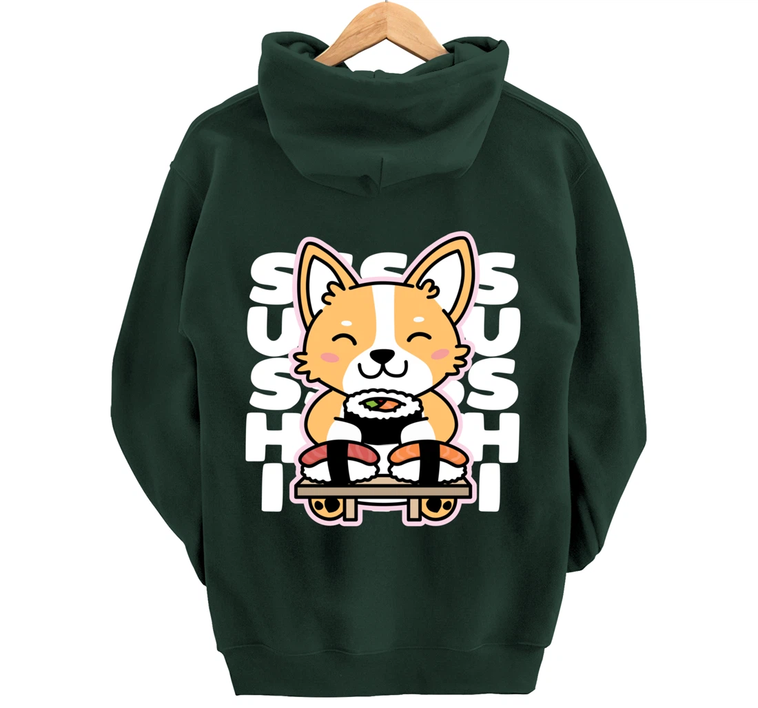 Kawaii Sushi Cute Anime Dog Corgi Japanese Food Nigiri Dark Pullover Hoodie