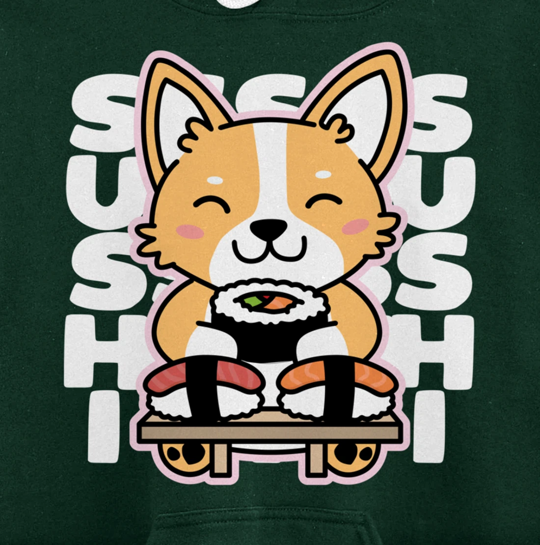 Kawaii Sushi Cute Anime Dog Corgi Japanese Food Nigiri Dark Pullover Hoodie