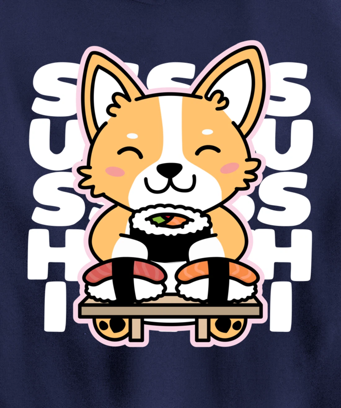 Kawaii Sushi Cute Anime Dog Corgi Japanese Food Nigiri Dark Pullover Hoodie