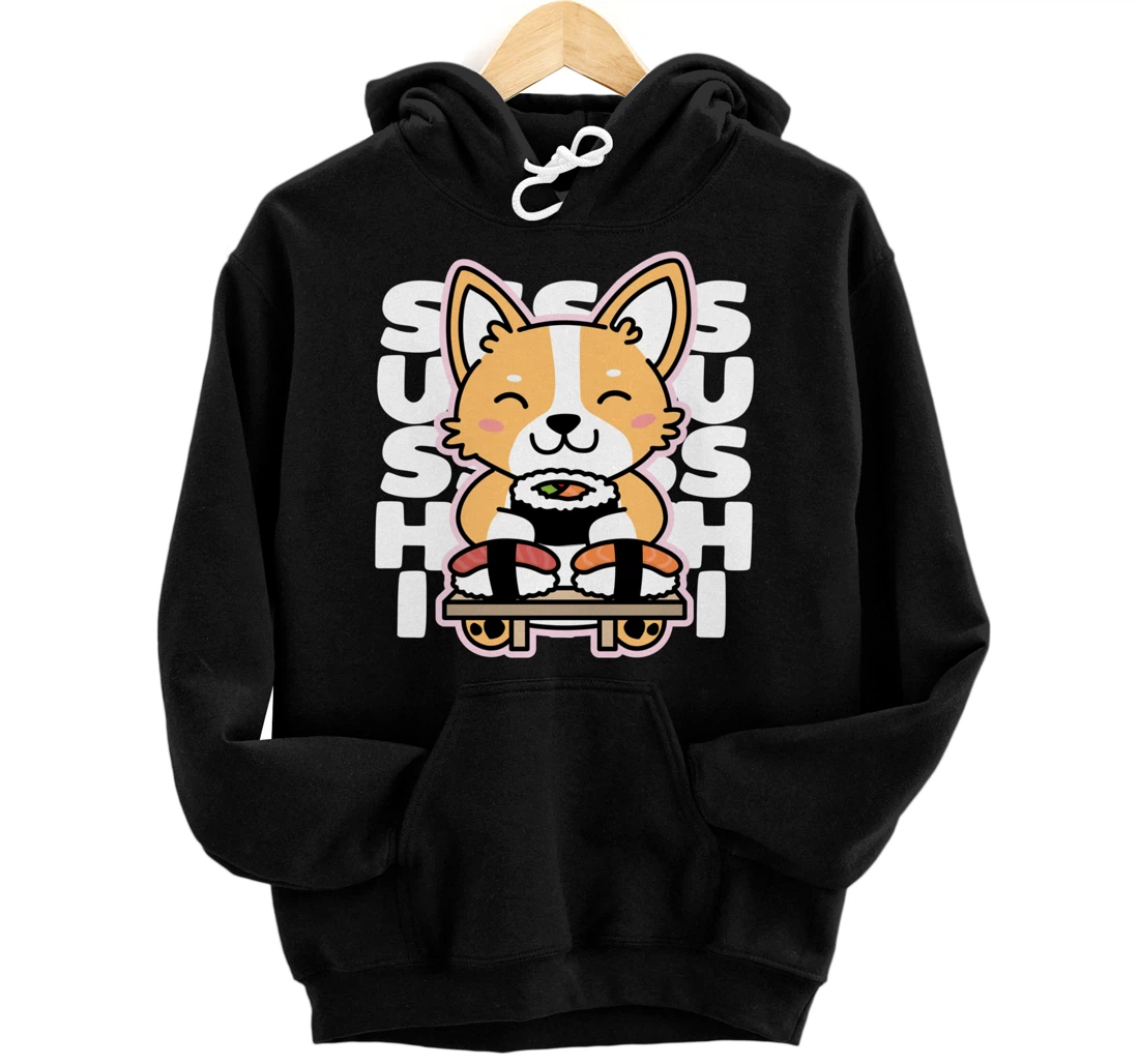 Kawaii Sushi Cute Anime Dog Corgi Japanese Food Nigiri Dark Pullover Hoodie