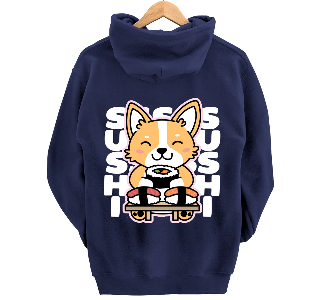 Kawaii Sushi Cute Anime Dog Corgi Japanese Food Nigiri Dark Pullover Hoodie
