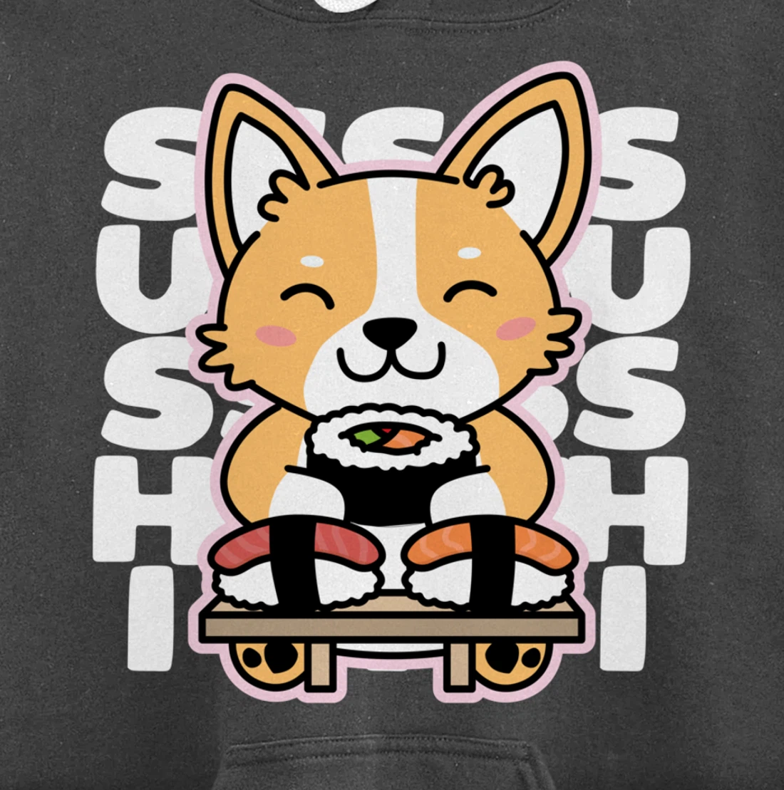 Kawaii Sushi Cute Anime Dog Corgi Japanese Food Nigiri Dark Pullover Hoodie