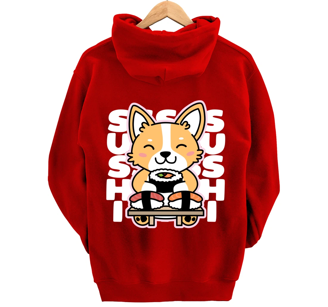 Kawaii Sushi Cute Anime Dog Corgi Japanese Food Nigiri Dark Pullover Hoodie