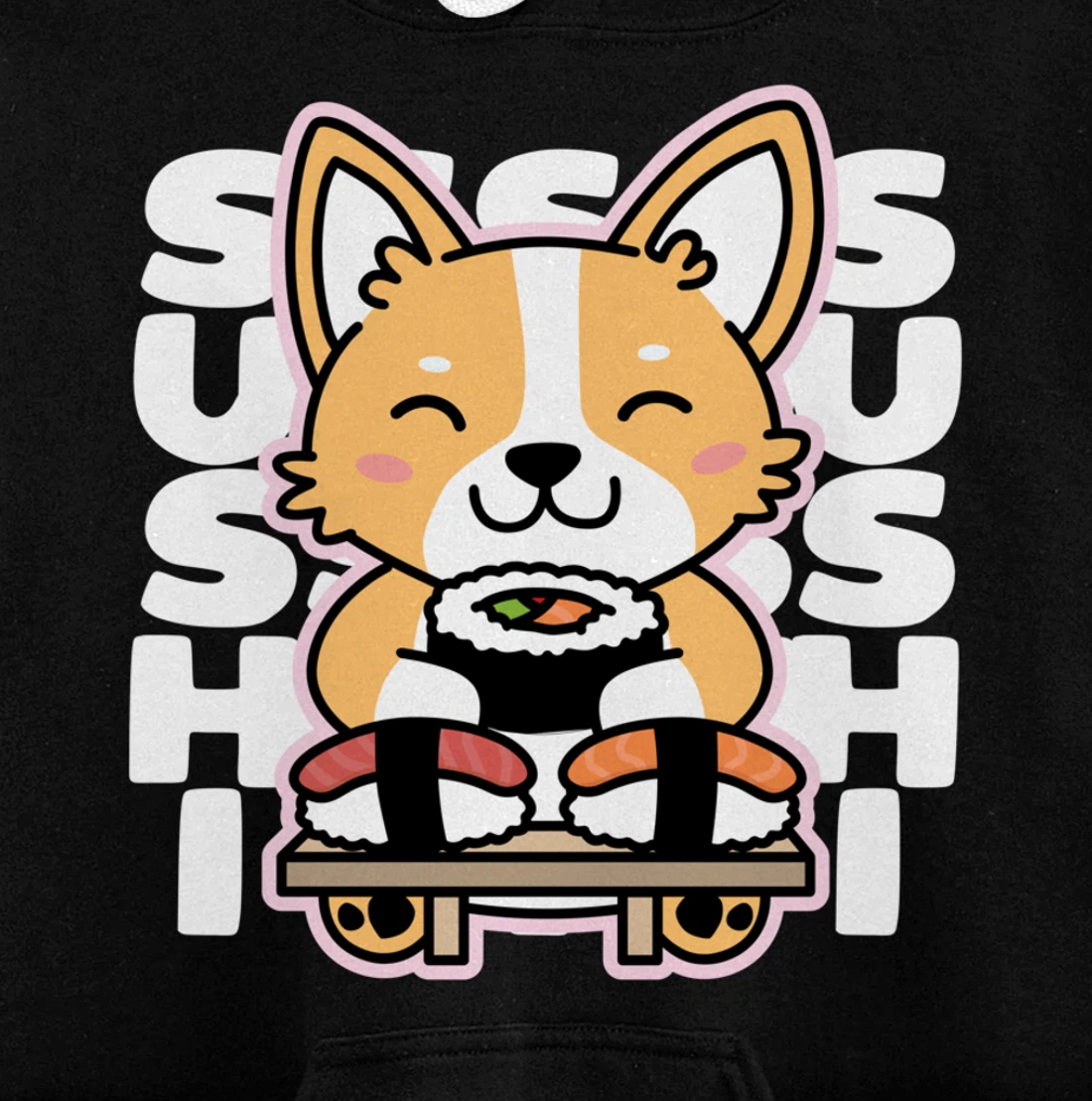 Kawaii Sushi Cute Anime Dog Corgi Japanese Food Nigiri Dark Pullover Hoodie