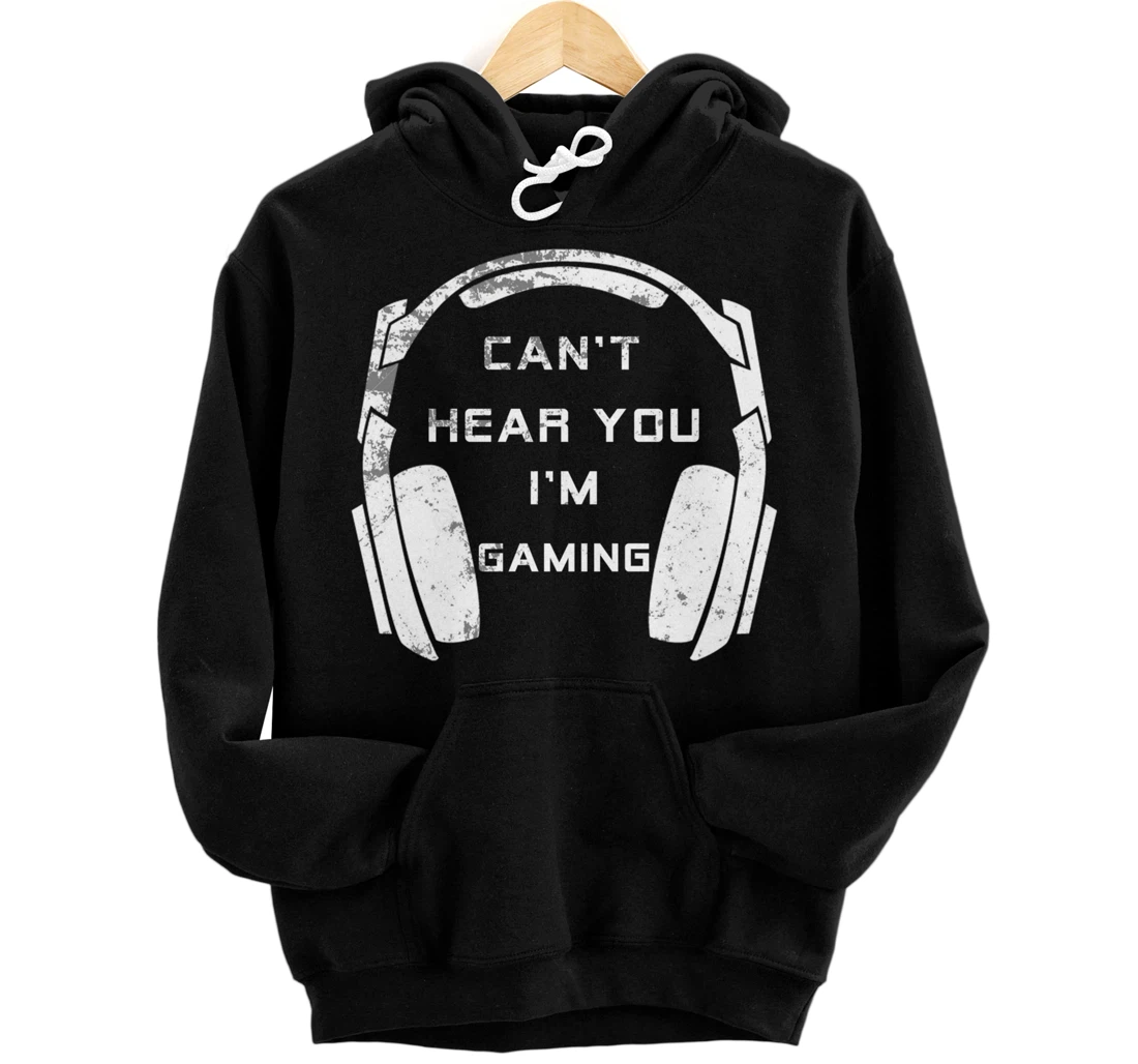 Vintage Headset Can't Hear You I'm Gaming Shirt Gamer Gift Pullover Hoodie