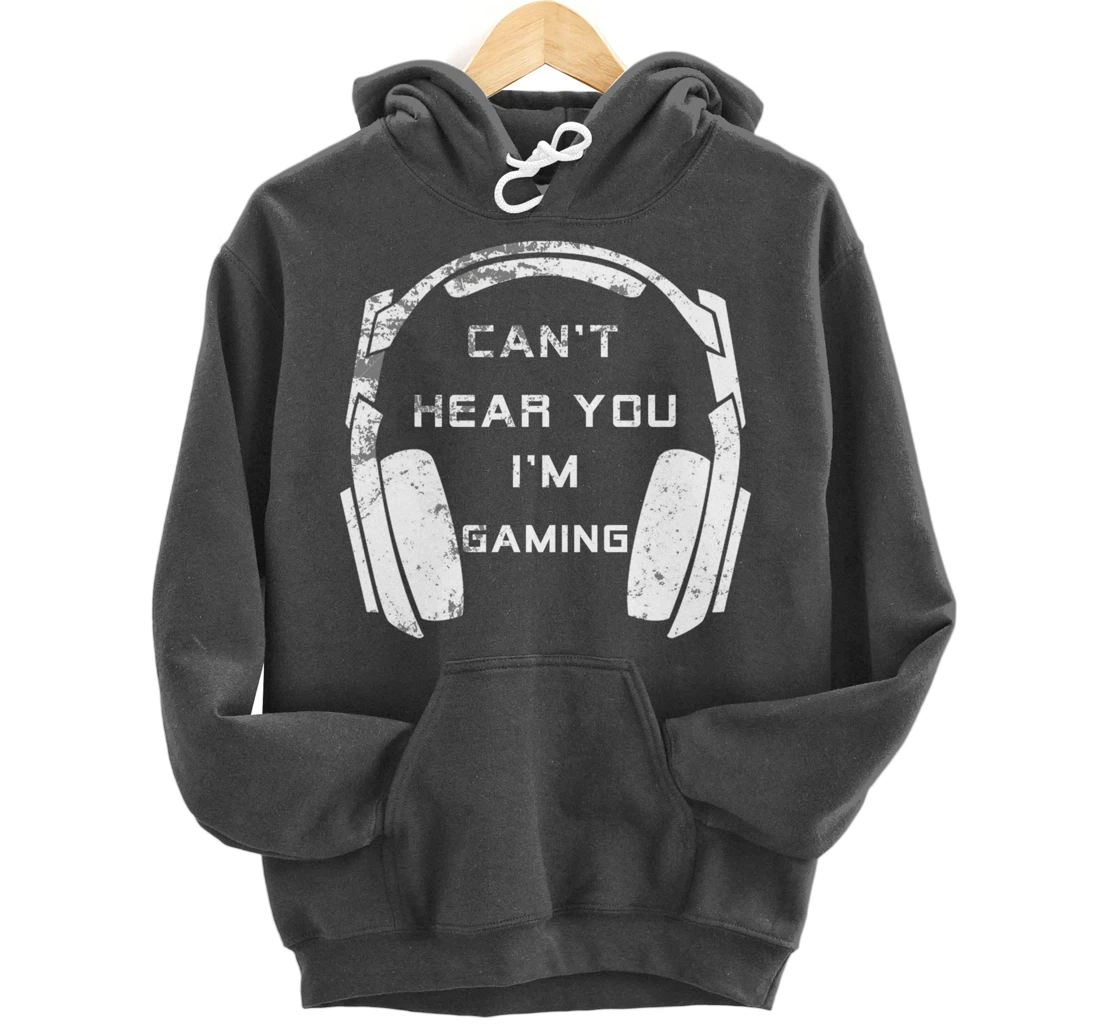 Vintage Headset Can't Hear You I'm Gaming Shirt Gamer Gift Pullover Hoodie