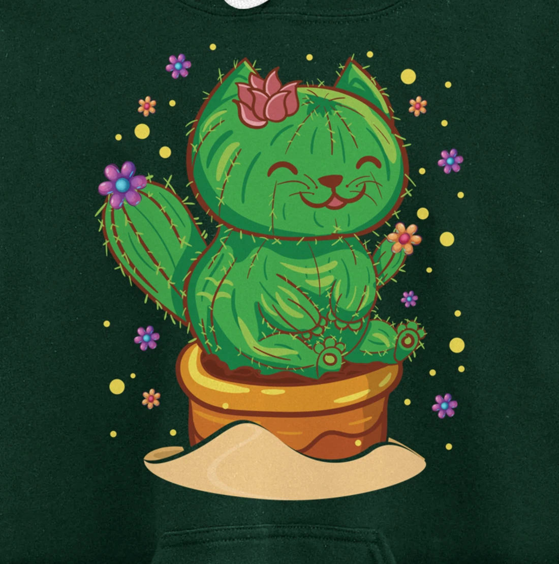 Succulent Cat Sitting In Flower Cactus Pot Flowers Cat Pullover Hoodie