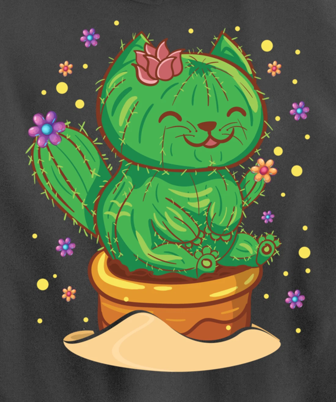 Succulent Cat Sitting In Flower Cactus Pot Flowers Cat Pullover Hoodie