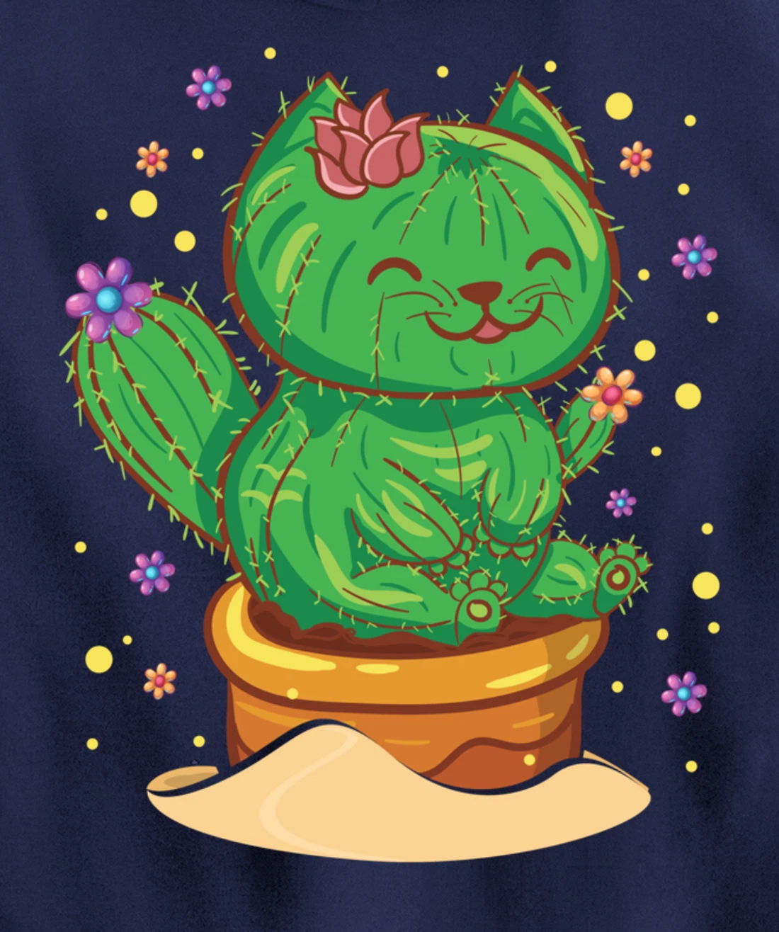 Succulent Cat Sitting In Flower Cactus Pot Flowers Cat Pullover Hoodie
