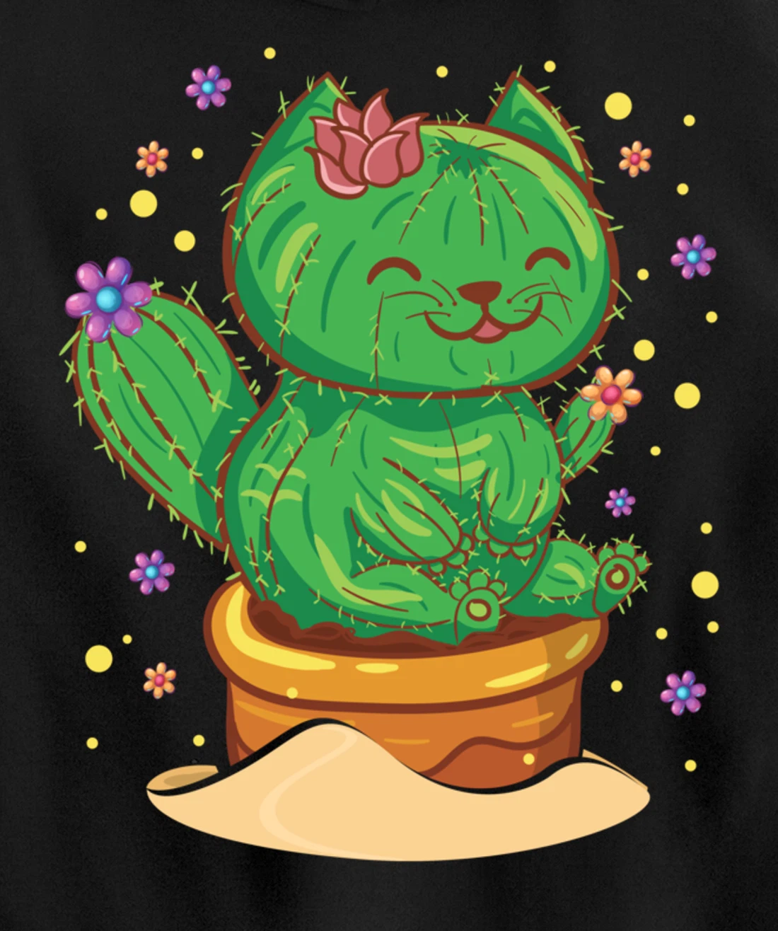 Succulent Cat Sitting In Flower Cactus Pot Flowers Cat Pullover Hoodie