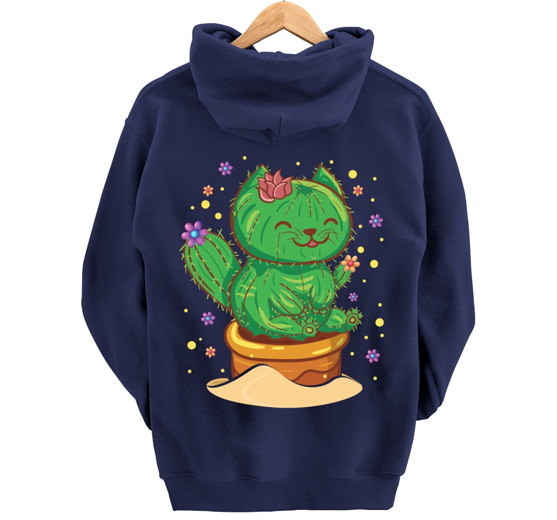 Succulent Cat Sitting In Flower Cactus Pot Flowers Cat Pullover Hoodie