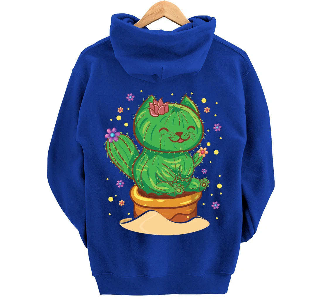 Succulent Cat Sitting In Flower Cactus Pot Flowers Cat Pullover Hoodie