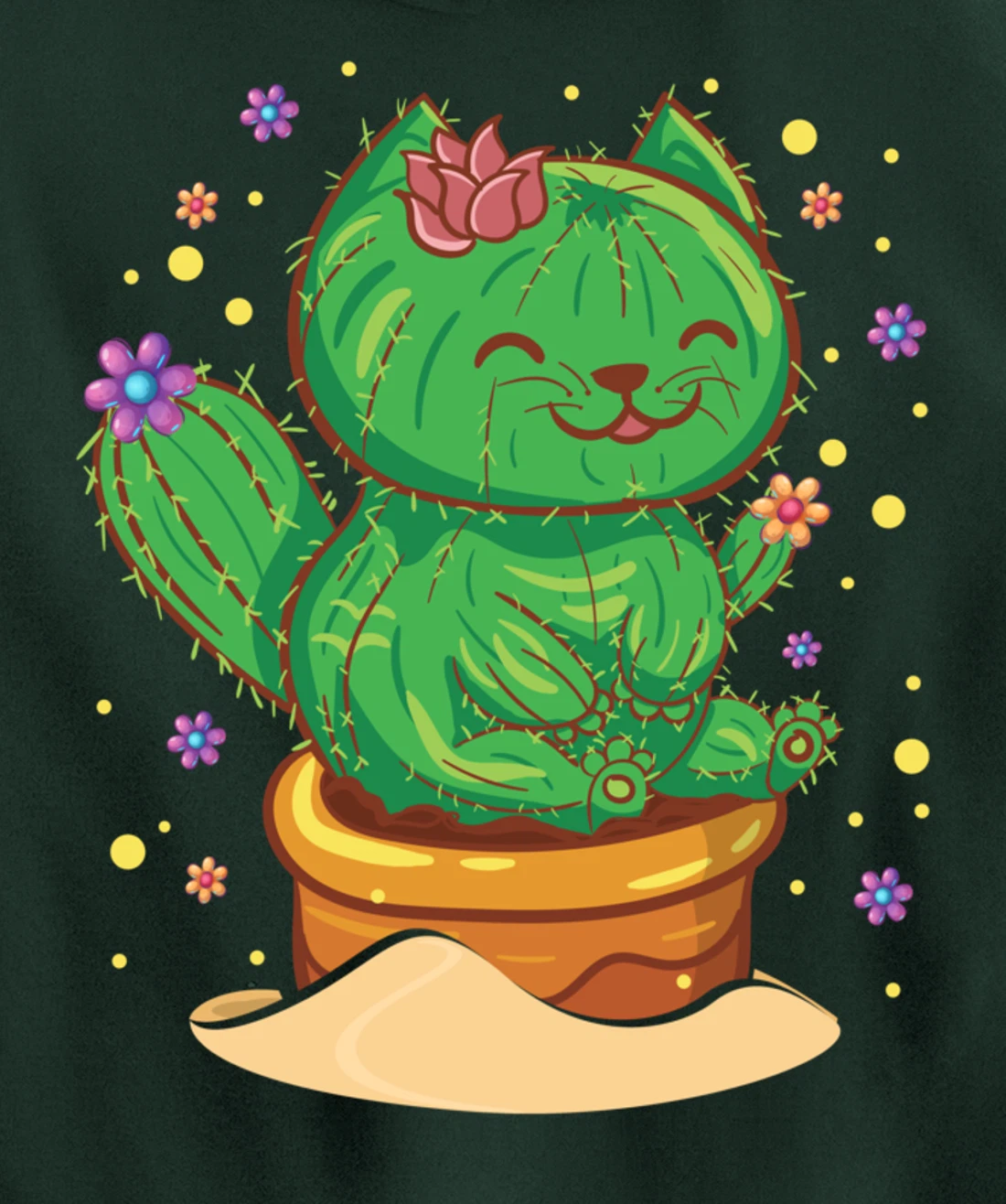Succulent Cat Sitting In Flower Cactus Pot Flowers Cat Pullover Hoodie