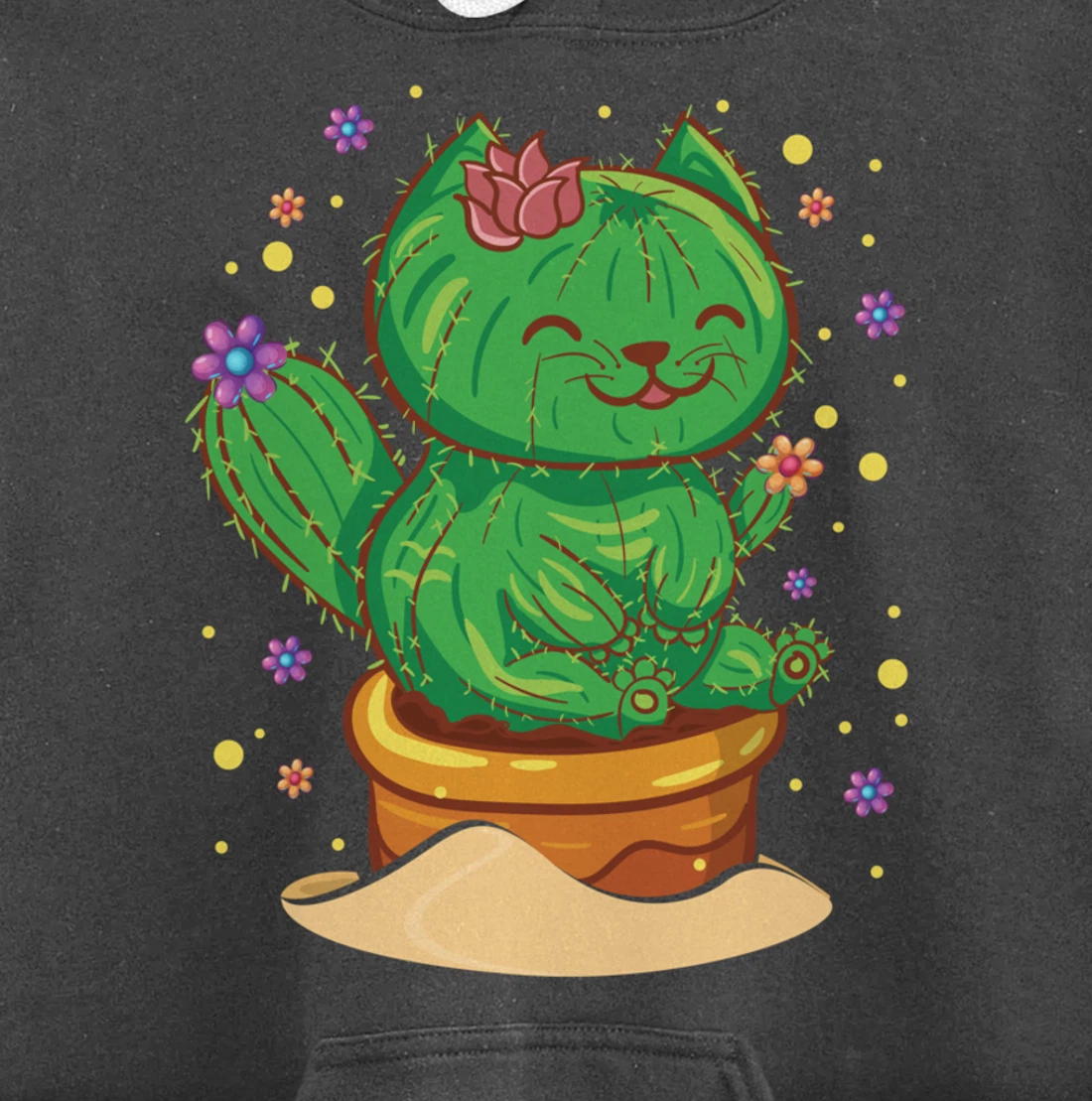 Succulent Cat Sitting In Flower Cactus Pot Flowers Cat Pullover Hoodie