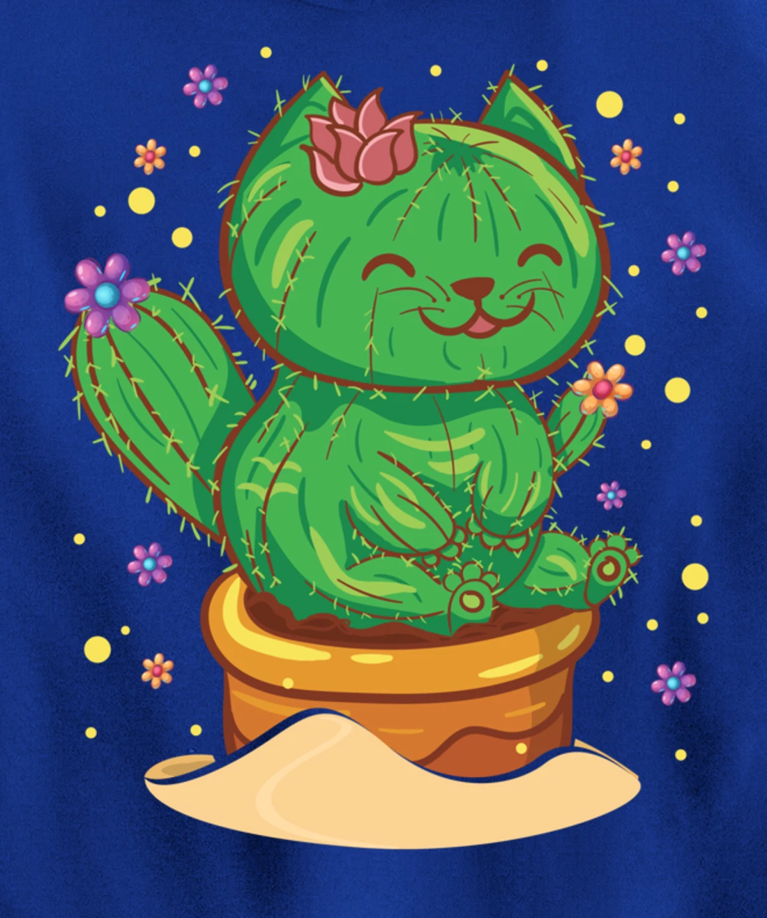 Succulent Cat Sitting In Flower Cactus Pot Flowers Cat Pullover Hoodie