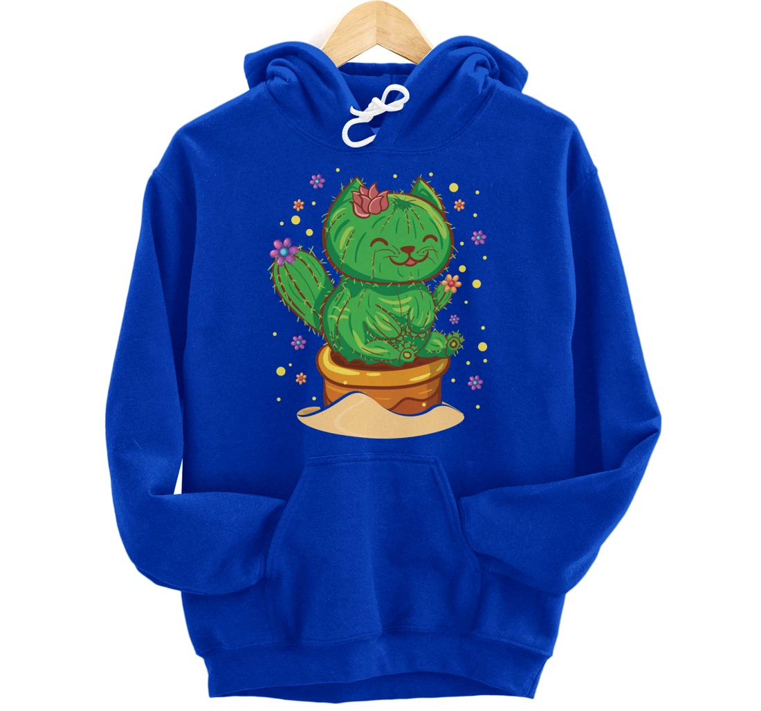 Succulent Cat Sitting In Flower Cactus Pot Flowers Cat Pullover Hoodie