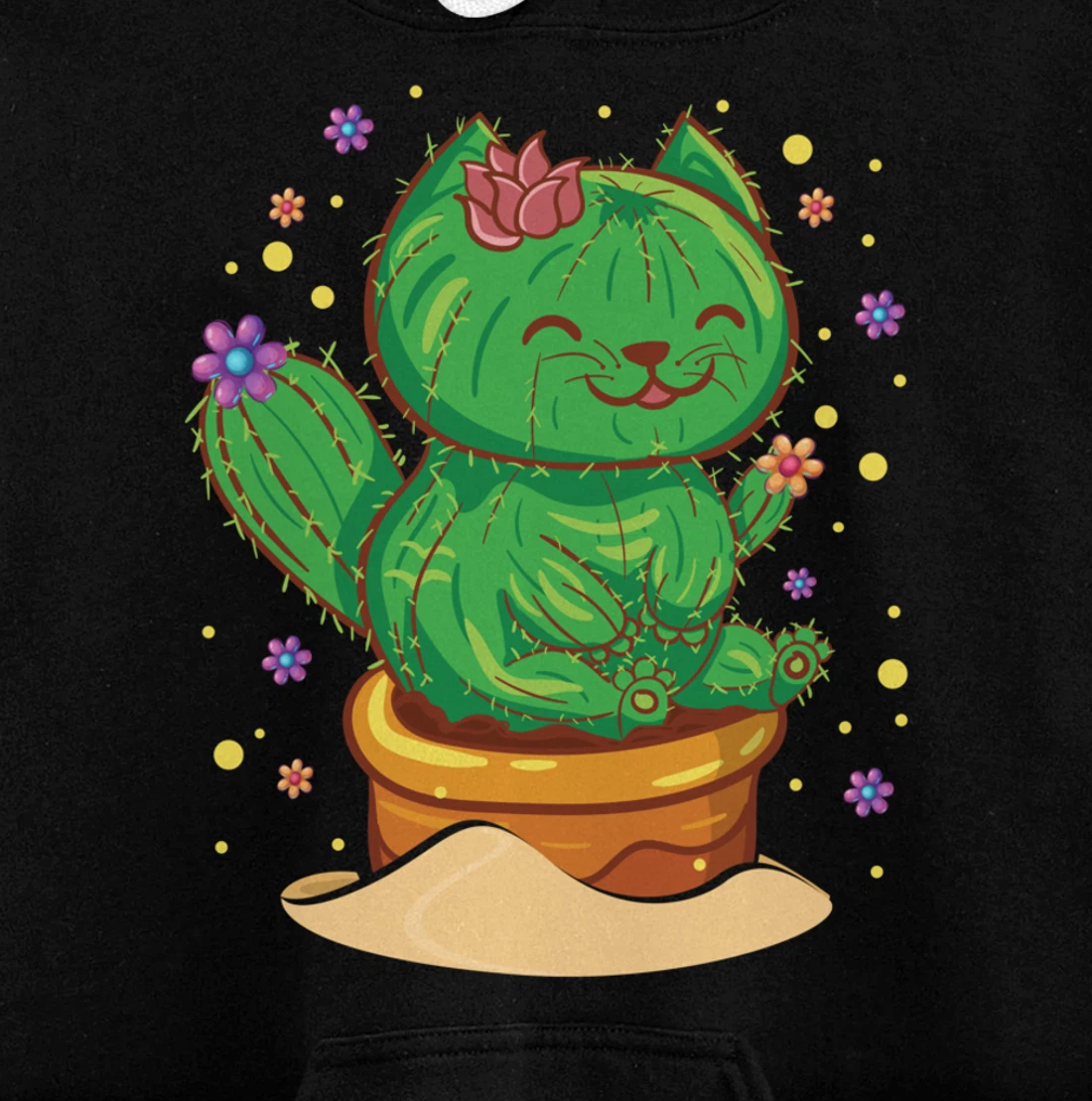 Succulent Cat Sitting In Flower Cactus Pot Flowers Cat Pullover Hoodie