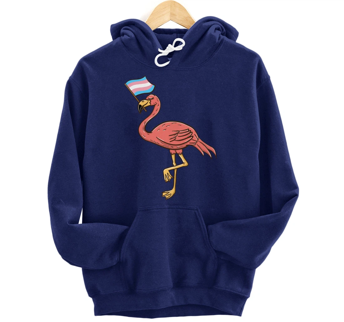 Flamingo With Trans Pride Flag Transgender Pride Pullover Hoodie