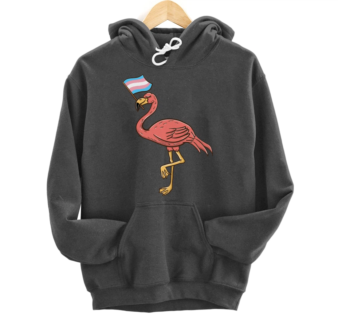 Flamingo With Trans Pride Flag Transgender Pride Pullover Hoodie