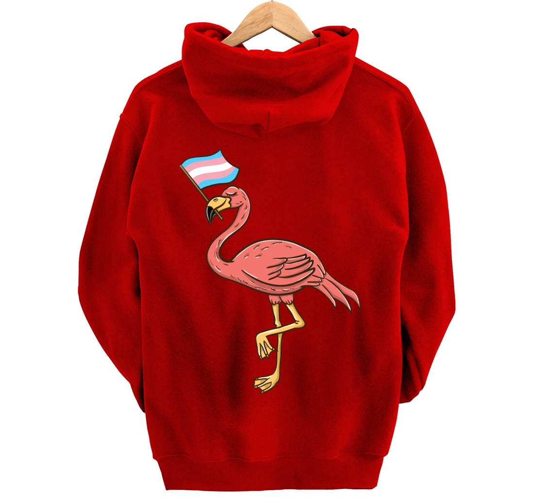 Flamingo With Trans Pride Flag Transgender Pride Pullover Hoodie