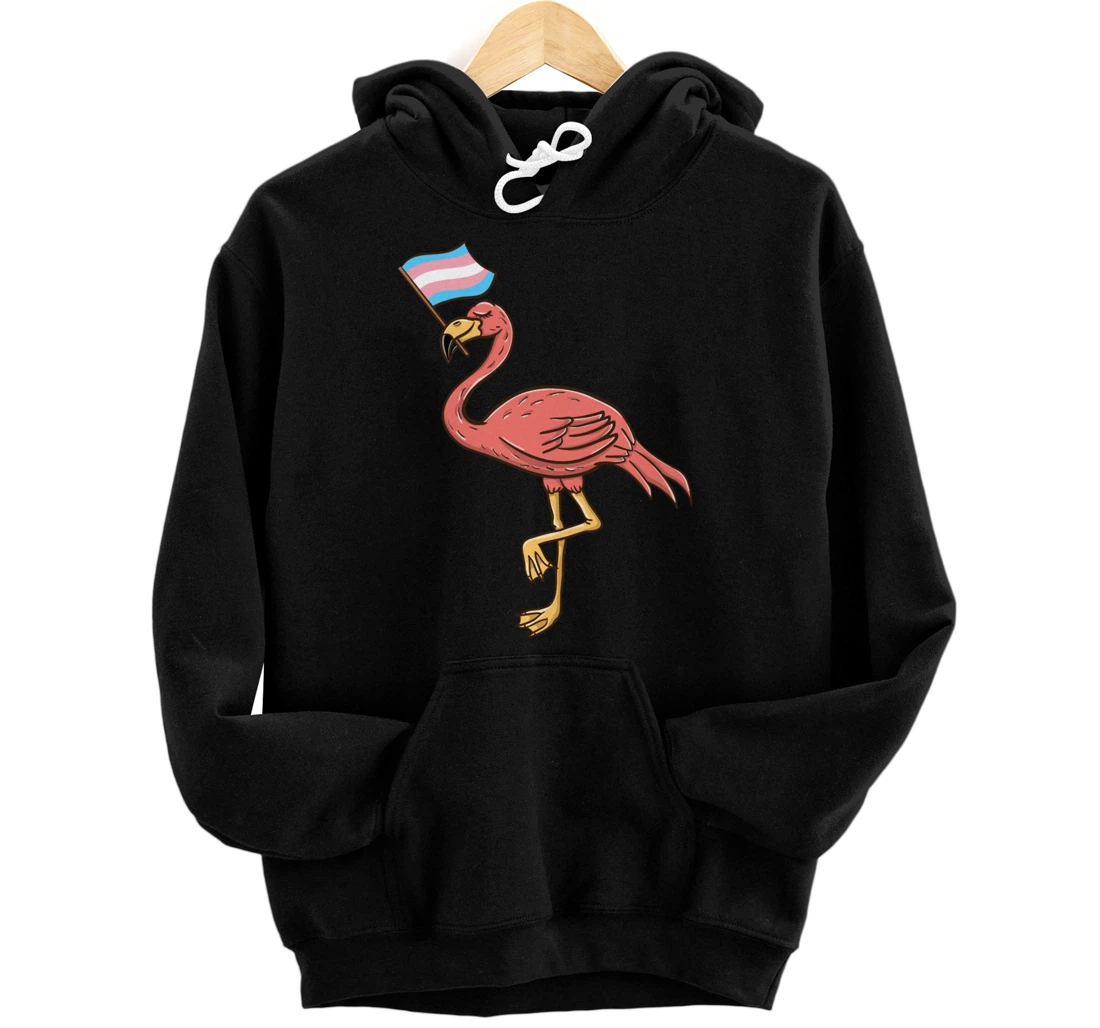 Flamingo With Trans Pride Flag Transgender Pride Pullover Hoodie