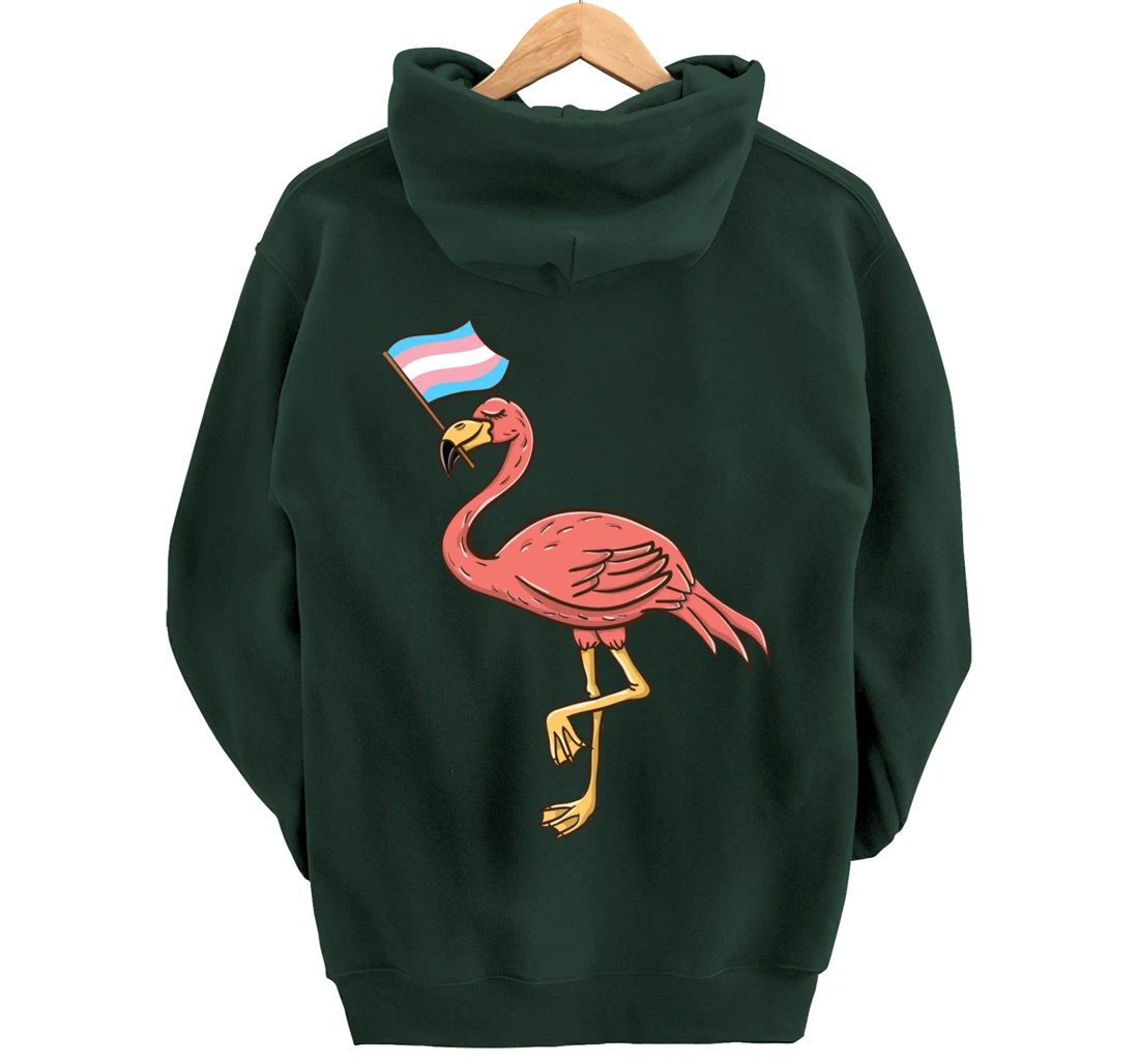 Flamingo With Trans Pride Flag Transgender Pride Pullover Hoodie
