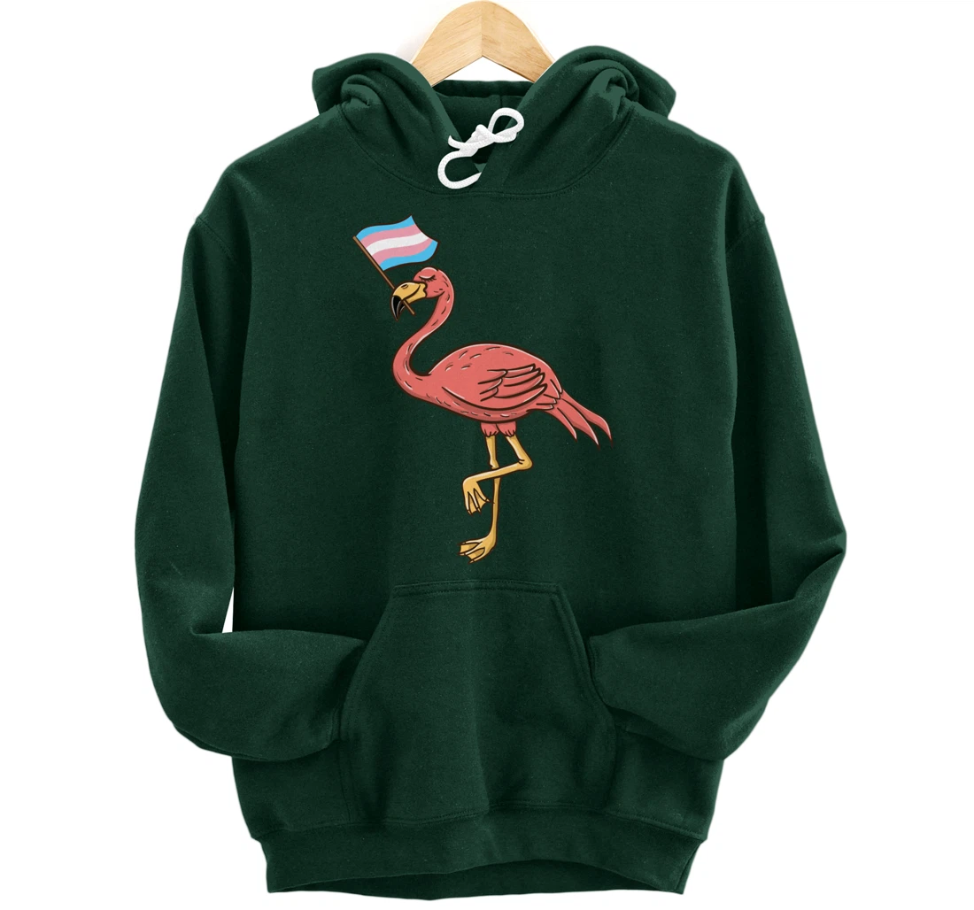Flamingo With Trans Pride Flag Transgender Pride Pullover Hoodie