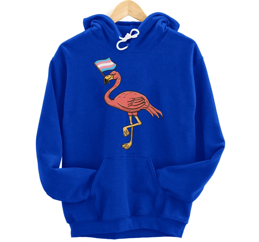 Flamingo With Trans Pride Flag Transgender Pride Pullover Hoodie