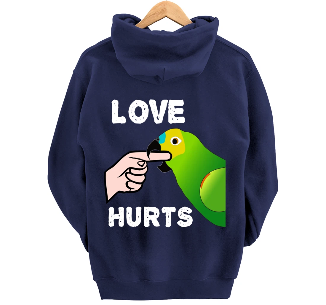 Love Hurts Blue Fronted Amazona Parrot Pullover Hoodie
