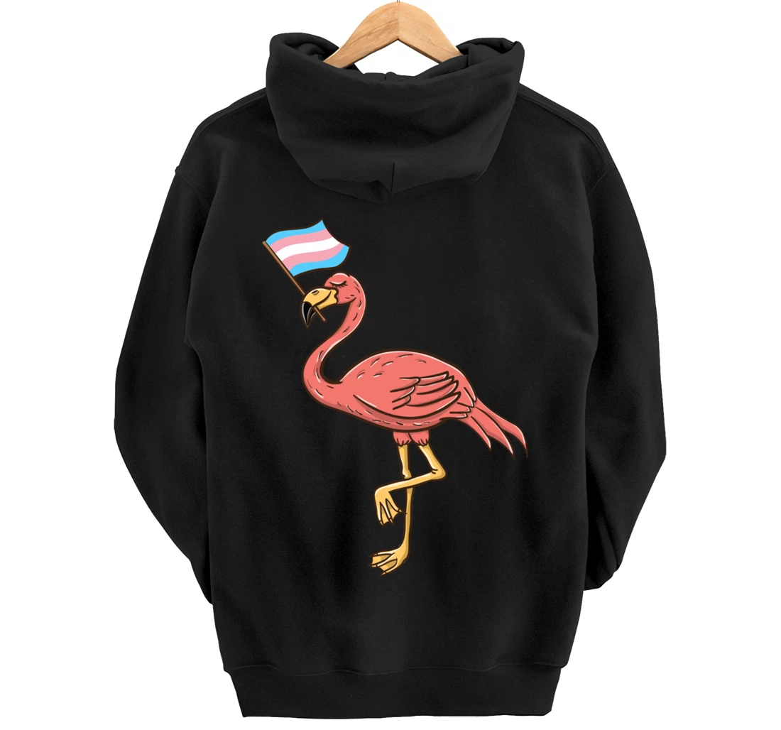 Flamingo With Trans Pride Flag Transgender Pride Pullover Hoodie