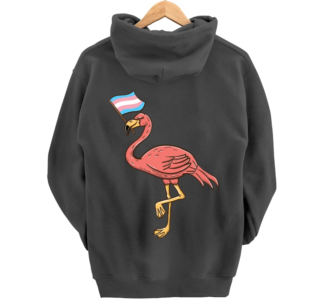 Flamingo With Trans Pride Flag Transgender Pride Pullover Hoodie