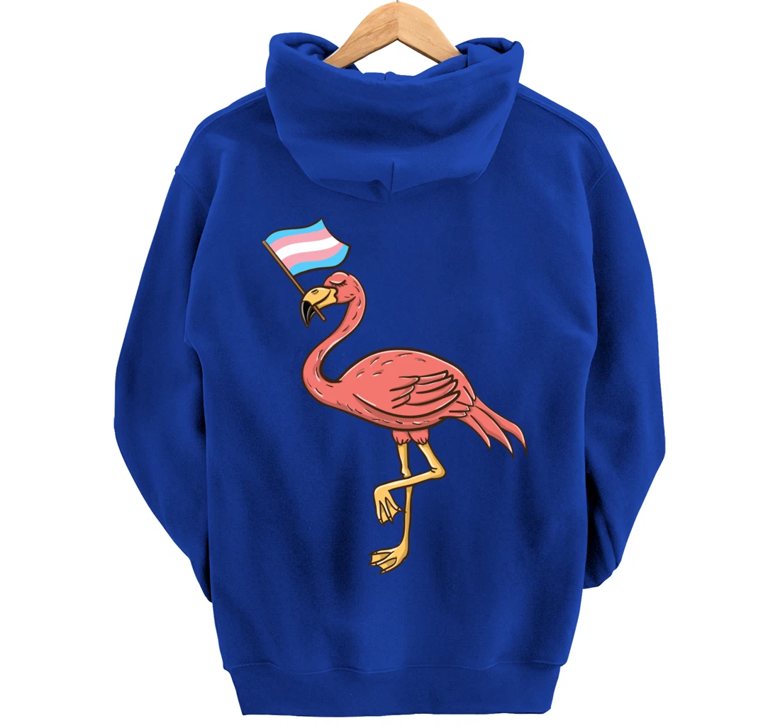 Flamingo With Trans Pride Flag Transgender Pride Pullover Hoodie