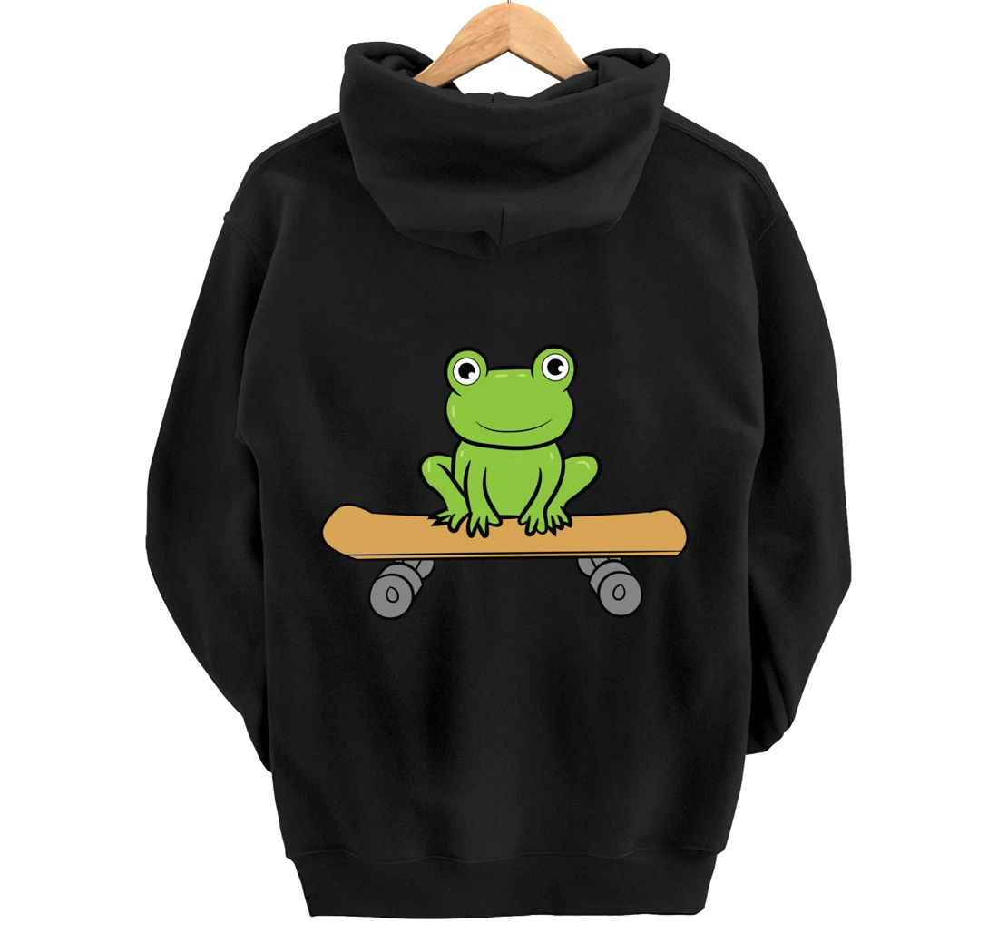 Funny Skateboarding Frog Funny Skateboard Frog Skateboarder Pullover Hoodie