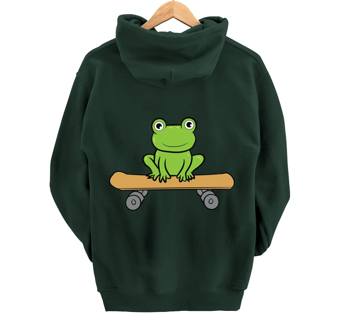 Funny Skateboarding Frog Funny Skateboard Frog Skateboarder Pullover Hoodie