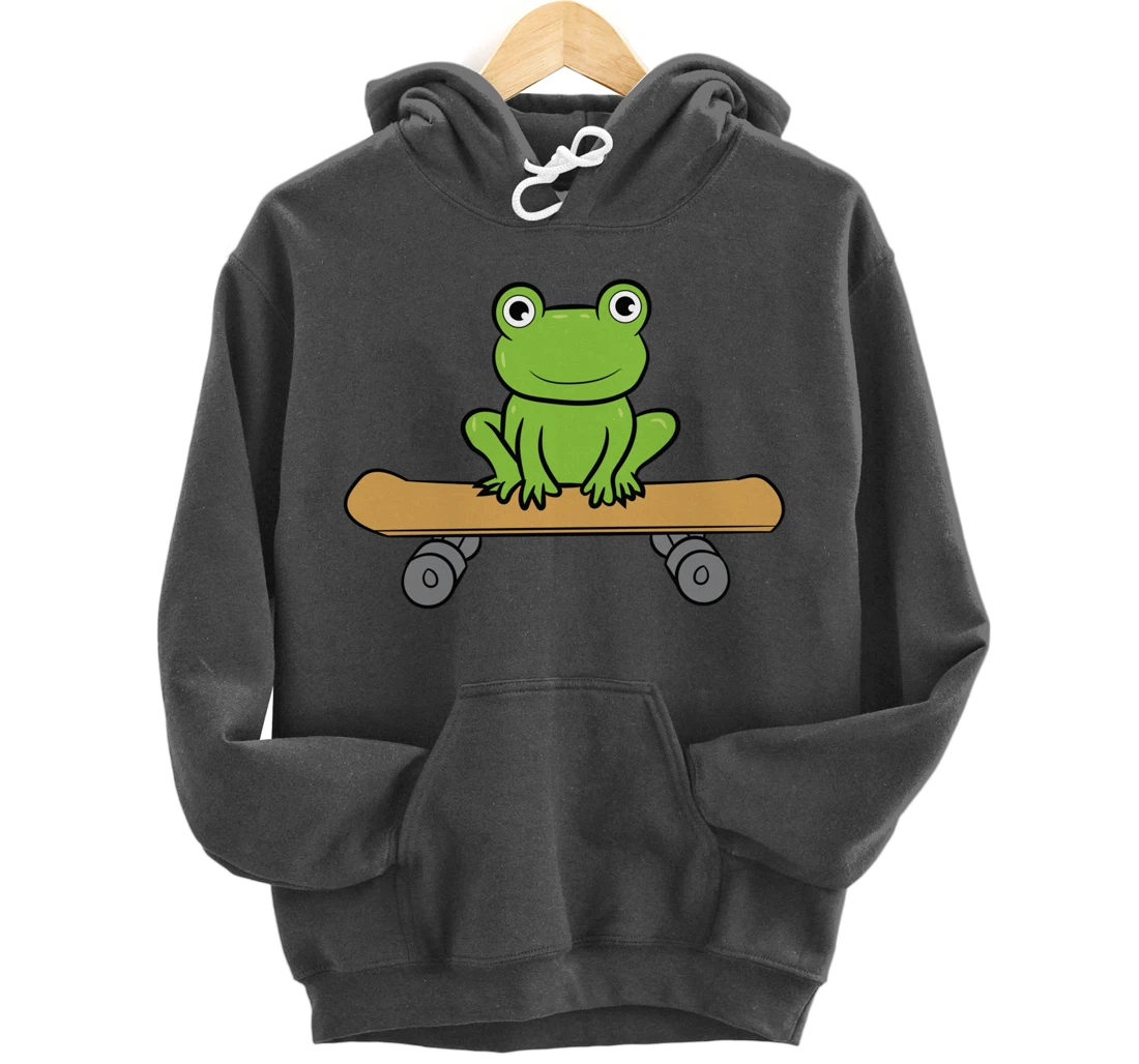 Funny Skateboarding Frog Funny Skateboard Frog Skateboarder Pullover Hoodie