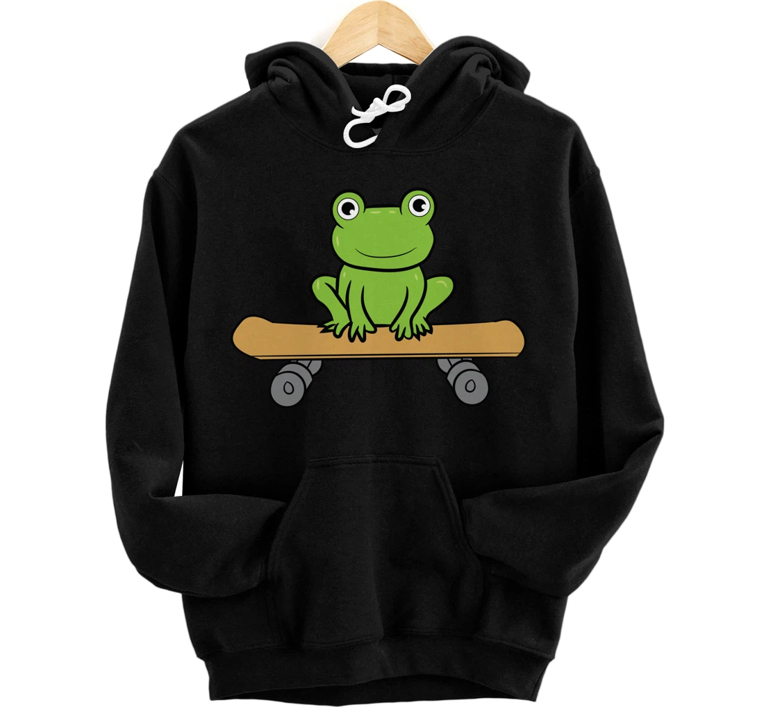 Funny Skateboarding Frog Funny Skateboard Frog Skateboarder Pullover Hoodie
