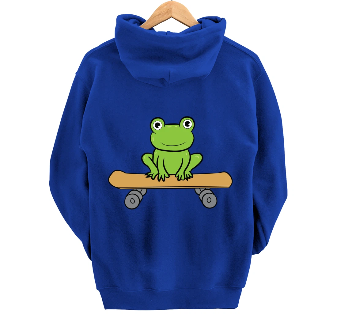 Funny Skateboarding Frog Funny Skateboard Frog Skateboarder Pullover Hoodie