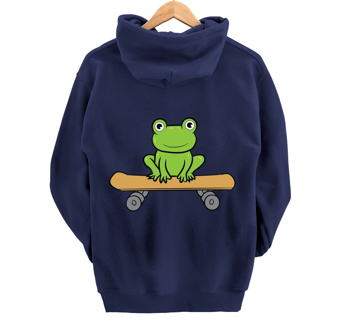 Funny Skateboarding Frog Funny Skateboard Frog Skateboarder Pullover Hoodie